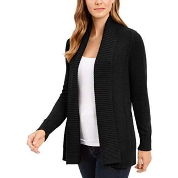 Charter Club Sweaters - Charter Club Shawl-Collar Open-Front Cardigan Deep Black S